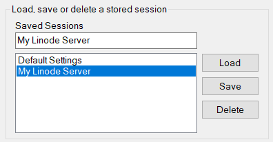 “Screenshot of the Save Session form on PuTTY”