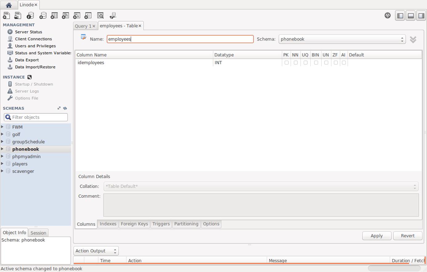 Creating a MySQL table Creating a MySQL table