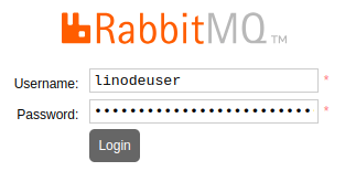 RabbitMQ management interface login screen displaying username and password fields.
