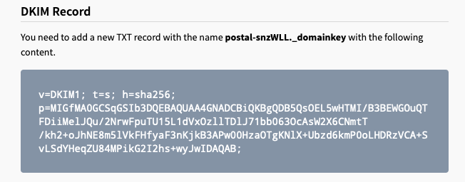 The Postal DKIM Key The Postal DKIM Key