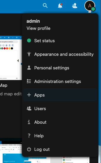 Access the Nextcloud administrator profile again Access the Nextcloud administrator profile again