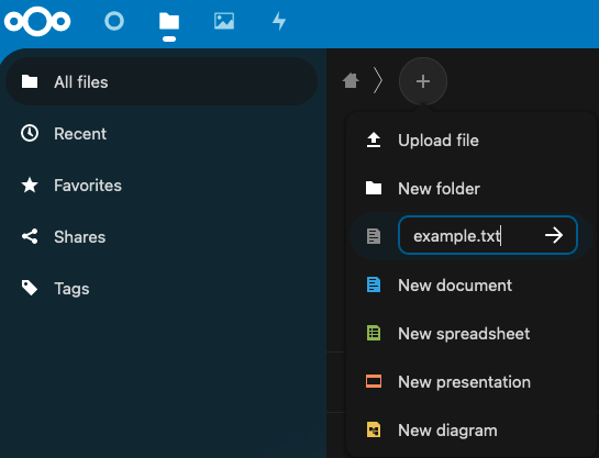 Create a Nextcloud text file using Collabora Create a Nextcloud text file using Collabora