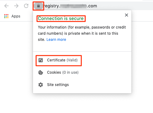 Verify that your Docker registry’s site loads your TLS certificate