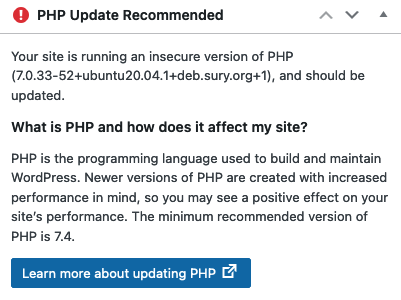 WordPress PHP notification WordPress PHP notification