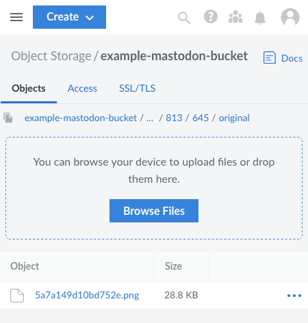An attachment file for a Mastodon “toot” visible within the Linode Cloud Manager interface
