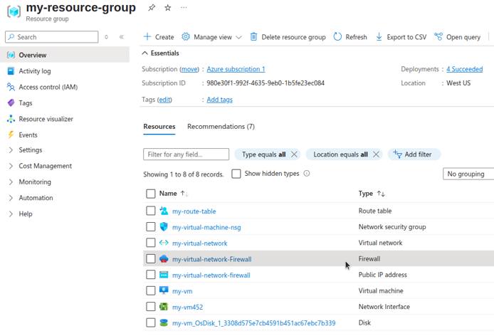 Azure Portal firewall details page.