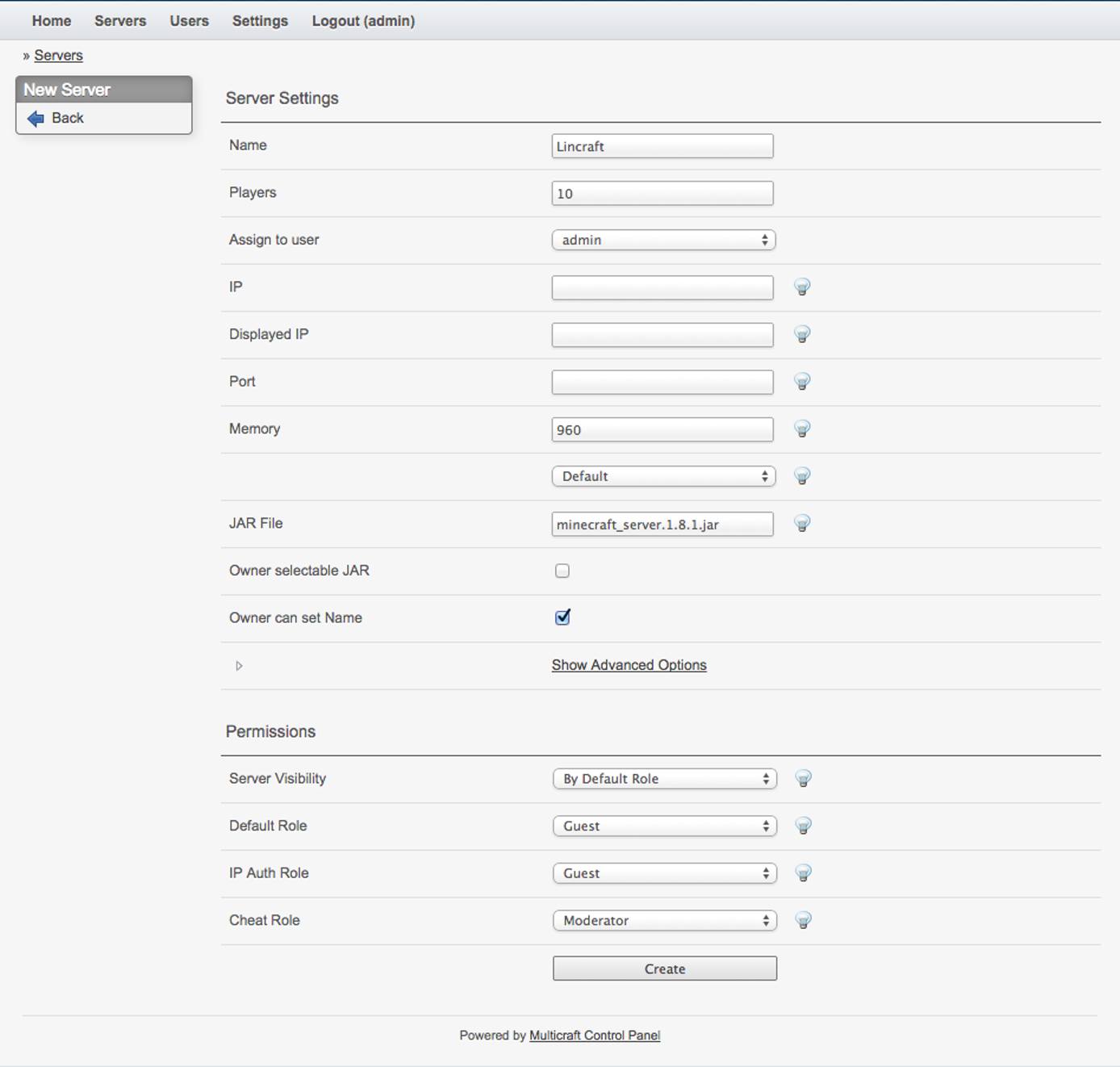 Multicraft Server Settings. Multicraft Server Settings.