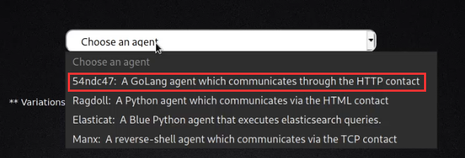 Caldera agent selection field Caldera agent selection field