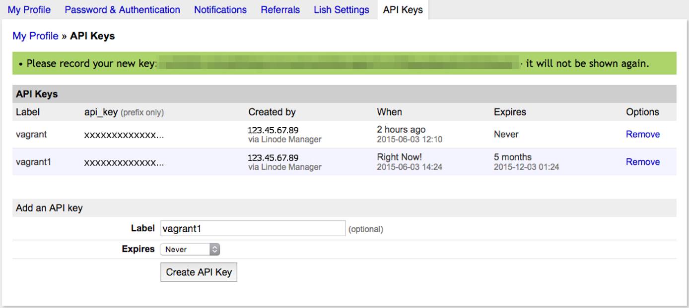 Linode API Key Generated Linode API Key Generated