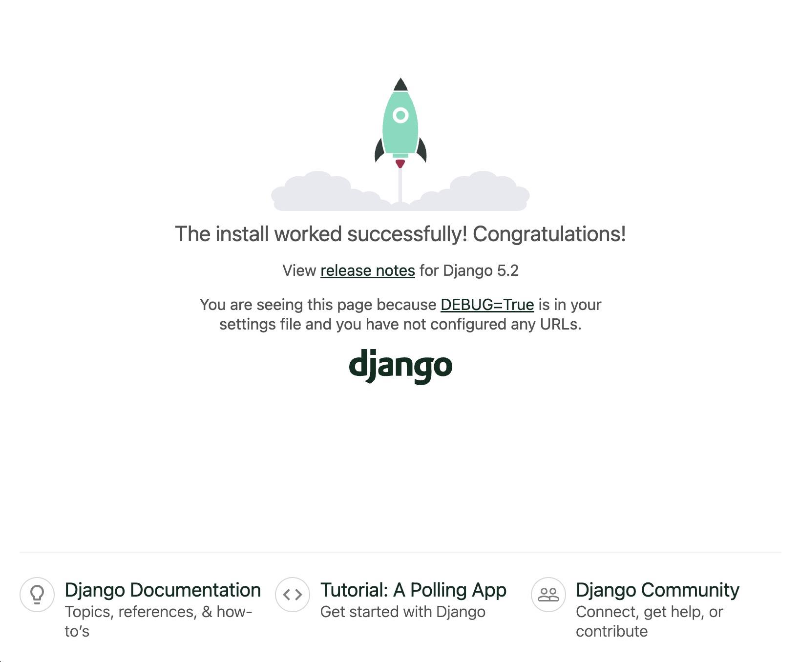 View your Django site's test page View your Django site’s test page.