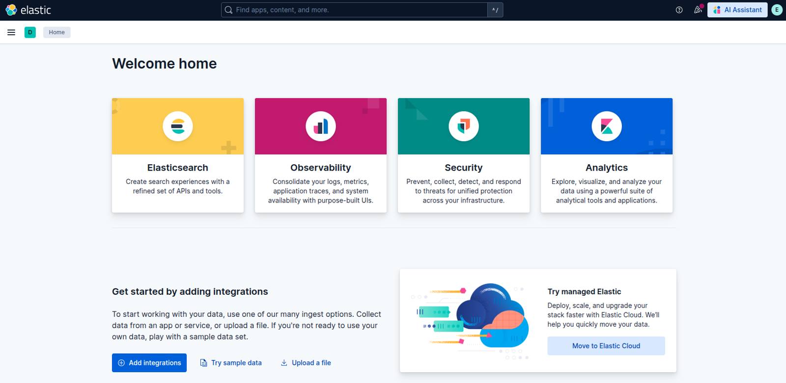 “Elastic Welcome Page”