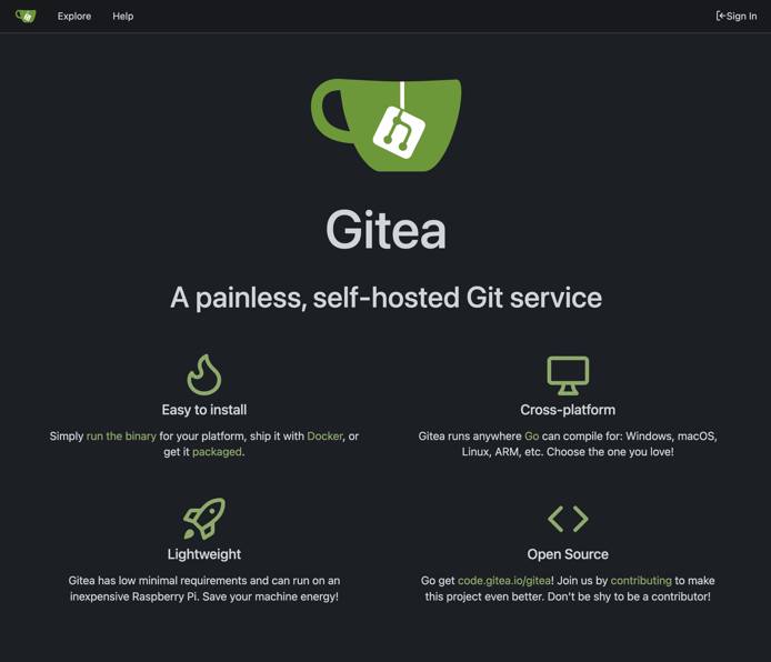 The Gitea welcome page.