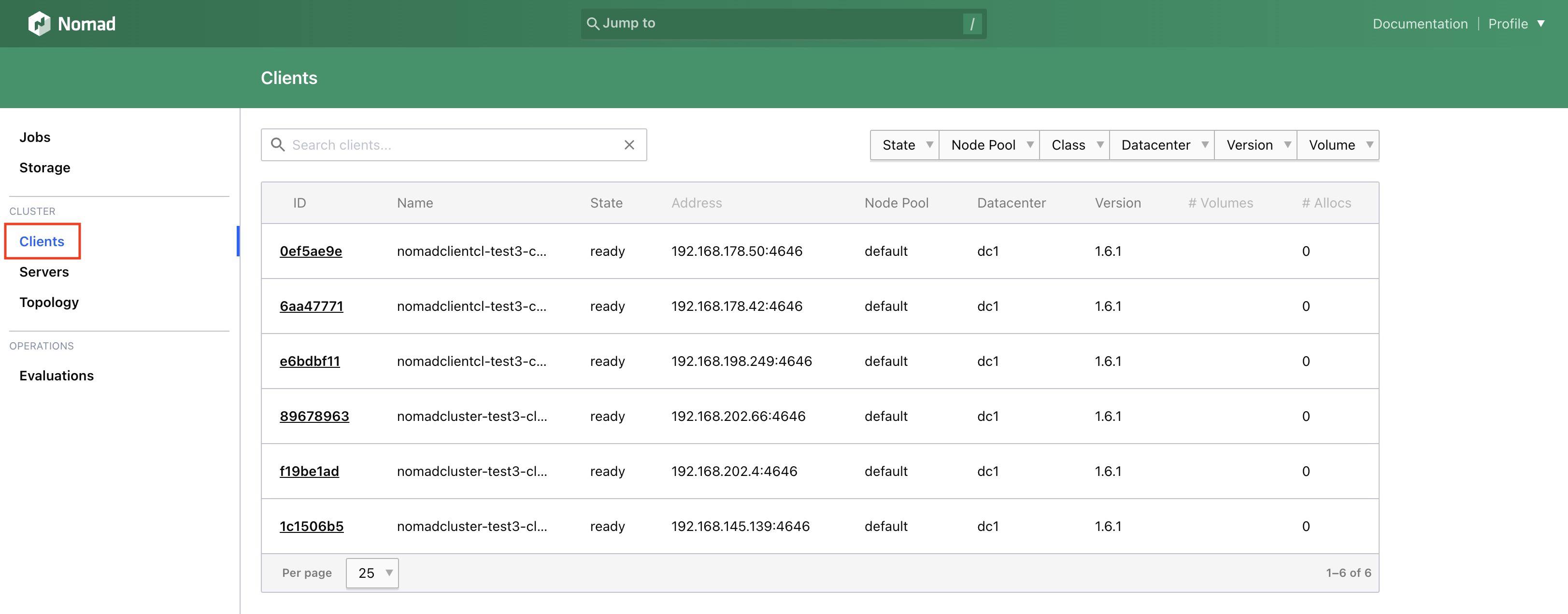 Screenshot of Nomad Web UI Clients tab Screenshot of Nomad Web UI Clients tab
