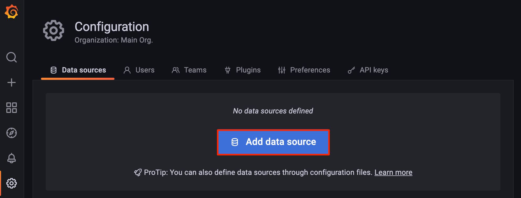Screenshot of the Data sources page Screenshot of the Data sources page